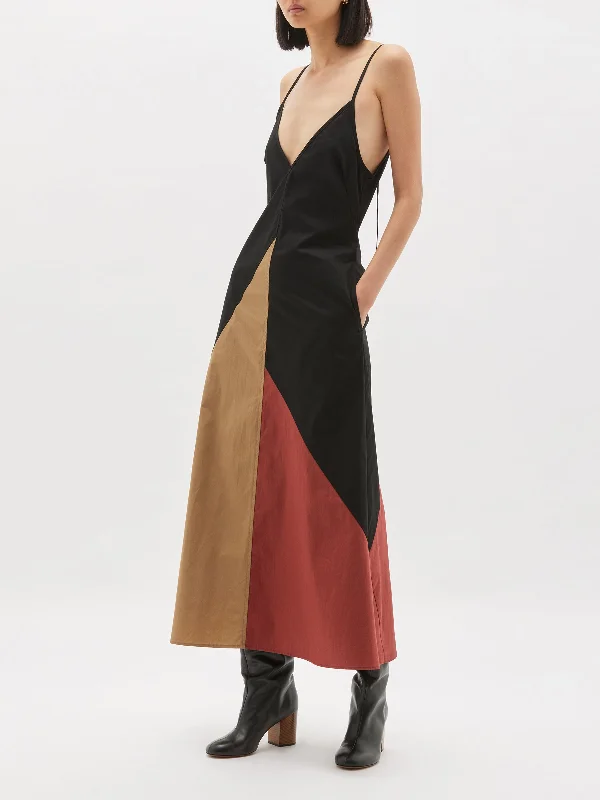 contrast panelled cotton dress Terry Blend Velvet Blend Canvas Blend