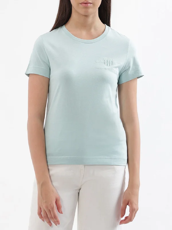 Gant Light Blue Regular Fit T-Shirt Beaded Sequined Faux Fur