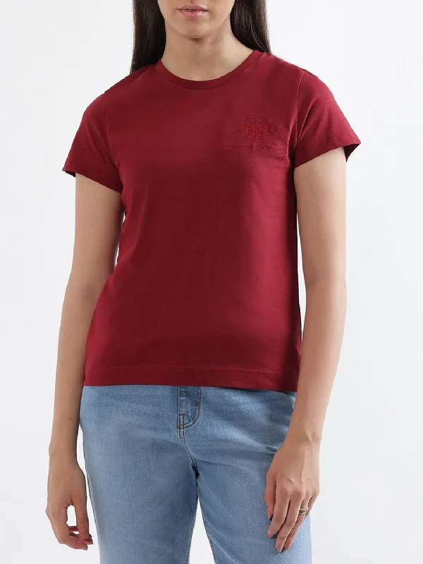 Gant Red Logo Regular Fit T-Shirt Mesh Canvas Denim