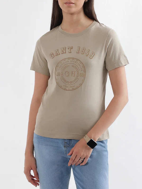 Gant Beige Logo Regular Fit T-Shirt Boxy Fit Fitted Loose