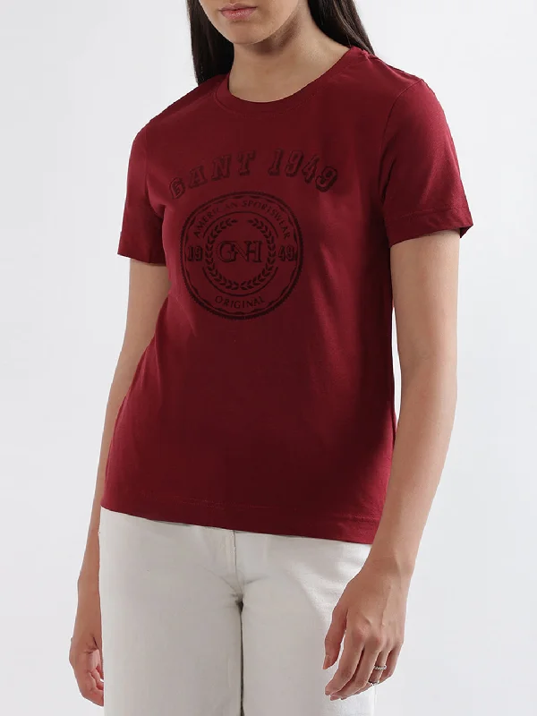 Gant Red Logo Regular Fit T-Shirt Lace Blend Ribbed Blend Corduroy Blend
