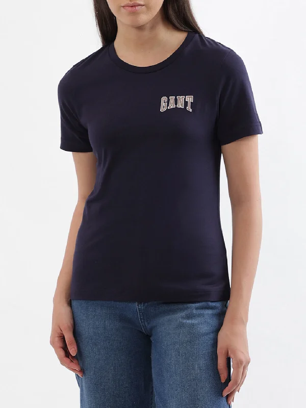 Gant Navy Logo Regular Fit T-Shirt Chenille Fabric Brocade Fabric Lace Fabric