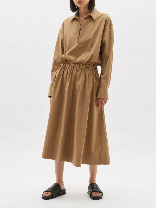gathered waist cotton dress Zippered Front Buttoned Front Snap Front