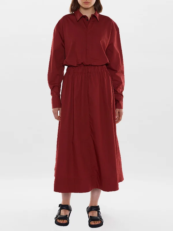 gathered waist cotton dress Front Pockets Side Pockets Patch Pockets