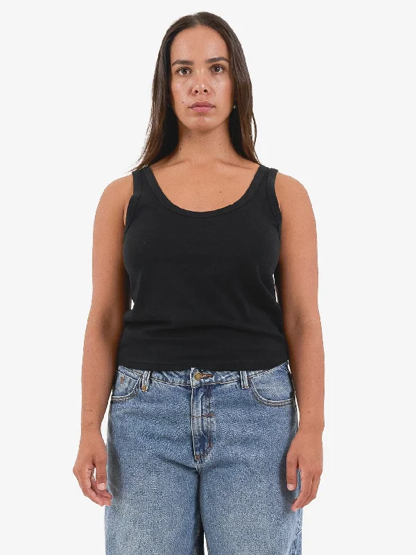 Hemp Classic Tank - Black Striped Floral Plaid