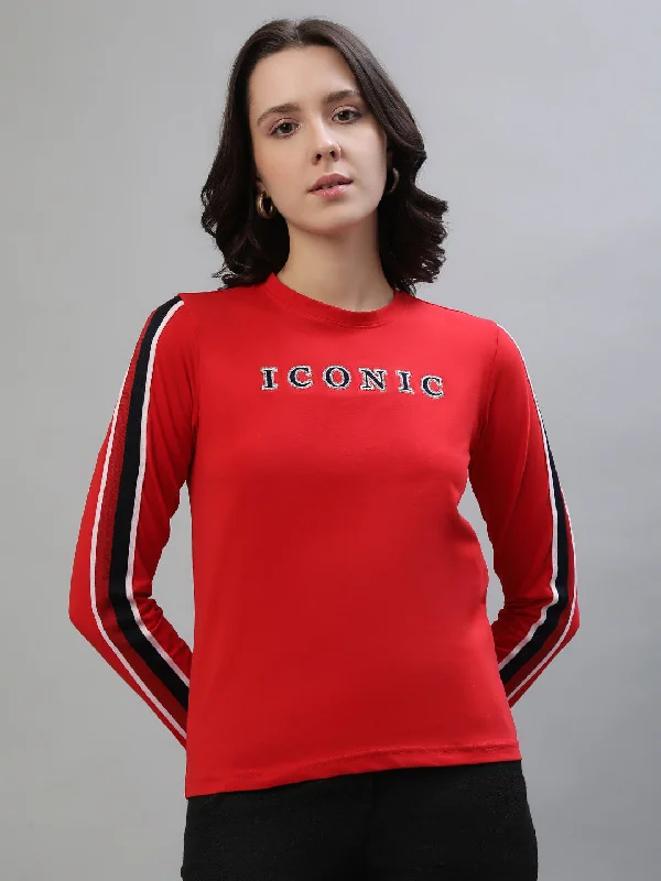 Iconic Red Fashion Logo Regular Fit T-Shirt Print Jacquard Patchwork