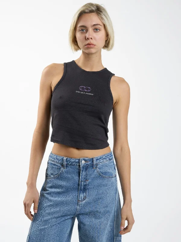 Infinite Reality Hemp Curve Tank - Washed Black Collared T-Shirt Boat Neck A-Line