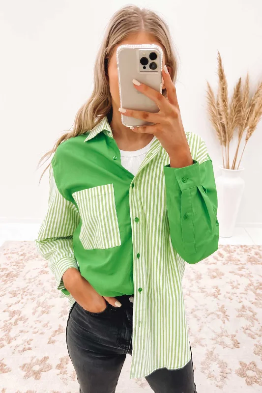 Lorie Shirt Green Welt Pockets Slit Pockets Flap Pockets