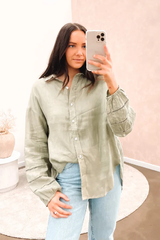 May Shirt Sage Hooded Caped Shawl Collar
