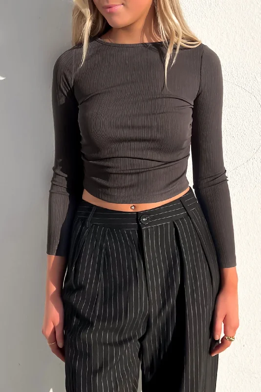 Mikaela Long Sleeve Charcoal Zippered Front Buttoned Front Snap Front