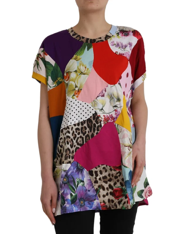 Multicolor Patchwork Cotton Silk Blouse Top Knit Fabric Woven Fabric Fleece Fabric