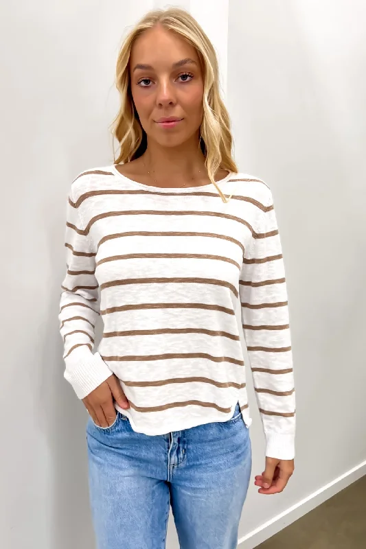 Nellie Top White Brown Stripe Real Fur Shearling Chenille