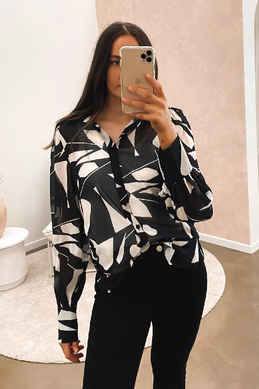 Nicola Shirt Black Beige Mesh Canvas Denim