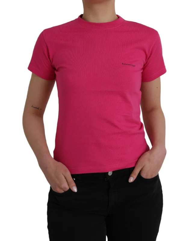 Pink Cotton Crew Neck Short Sleeves Tee T-shirt Boxy Fit Fitted Loose