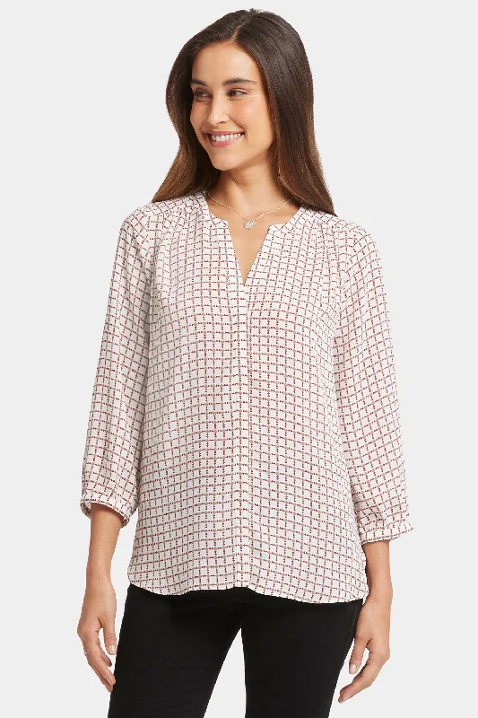 Pintuck Blouse - Graceful Geo Notch Collar Peter Pan Collar Cowl Neck