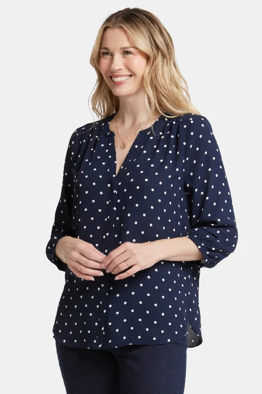 Pintuck Blouse - Indigo Dot Real Fur Shearling Chenille