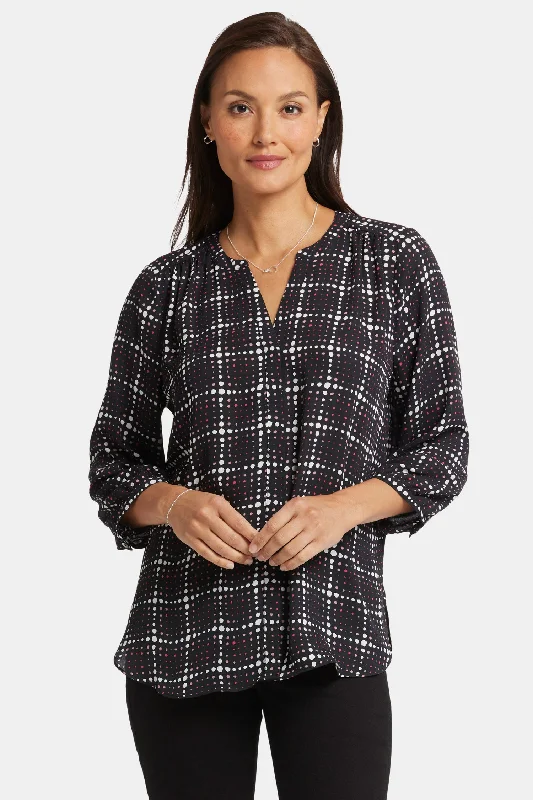 Pintuck Blouse - Lattice Dots Notch Collar Peter Pan Collar Cowl Neck