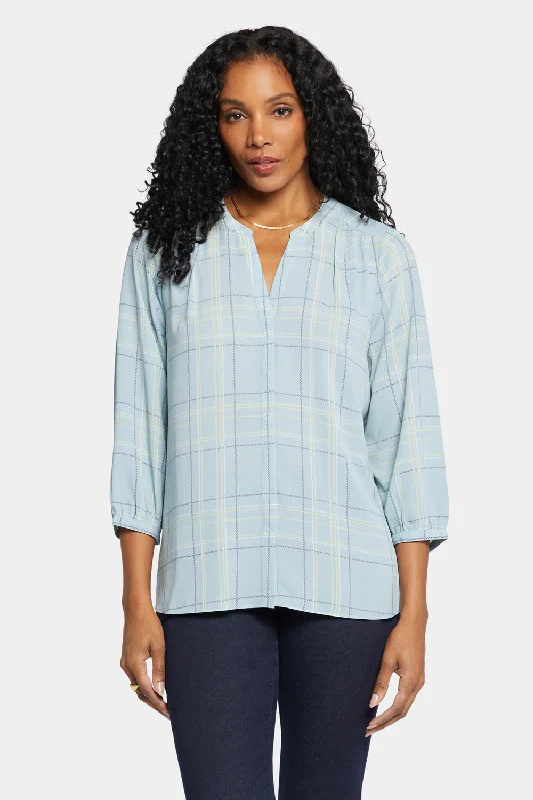 Pintuck Blouse - Wembley Plaid Cashmere Blend Cotton Blend Poly Blend