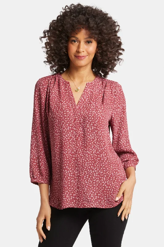 Pintuck Blouse - Wild Dots Satin Blend Silk Blend Wool Blend
