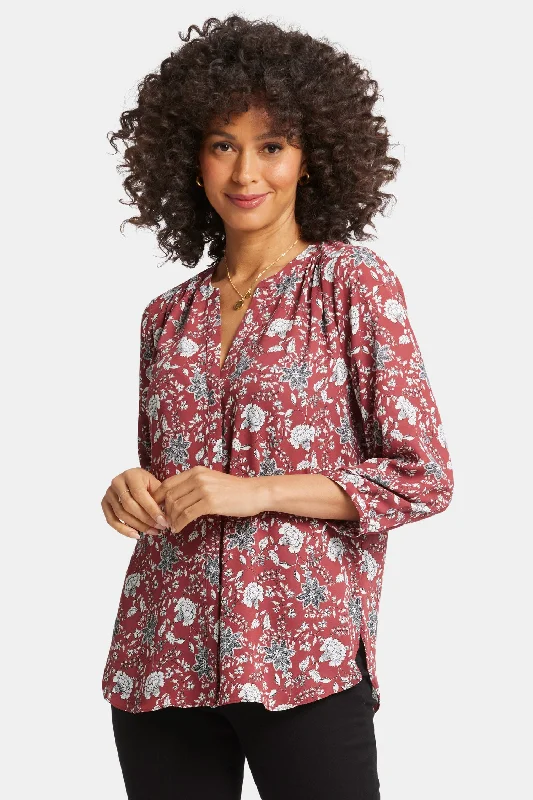 Pintuck Blouse - Wine Ridge Thin T-Shirt Open Front Quick Dry