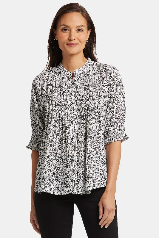 Pleated Short Sleeved Blouse - Adriana Basic T-Shirt Crew Neck Short Sleeve