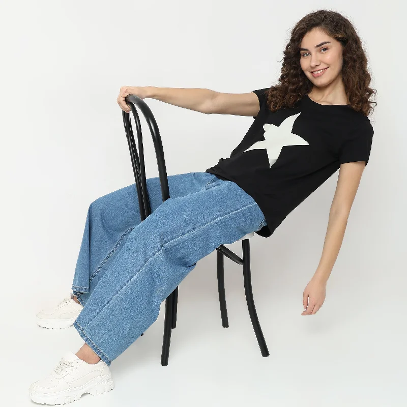 Regular Fit Graphic Lounge T-Shirt Embroidered Appliqued Beaded