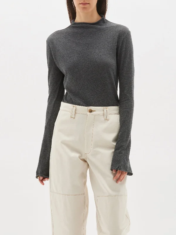 regular raised neck long sleeve t.shirt Mesh Canvas Denim
