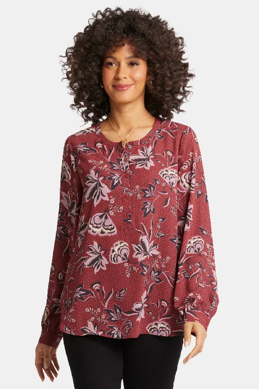 Simone Blouse - Rosa Blooms V-Neck T-Shirt Long Sleeve Cotton