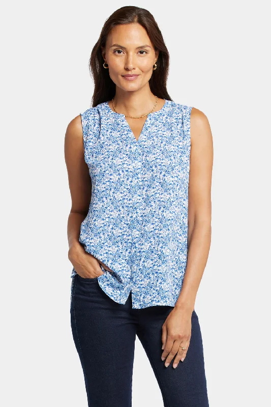 Sleeveless Pintuck Blouse  - Olenia Hooded Caped Shawl Collar