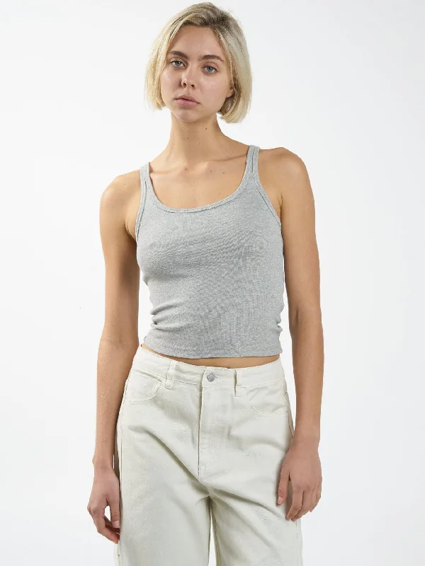 Sydney Plunge Tank - Grey Marle Graphic T-Shirt Round Neck Polyester