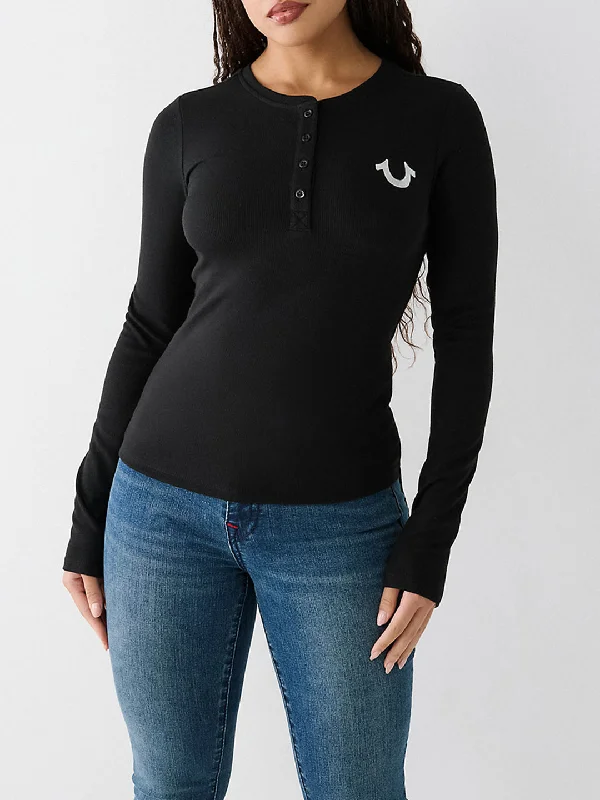 True Religion Black Fashion Logo Regular Fit Top Seamless Knitted Crochet