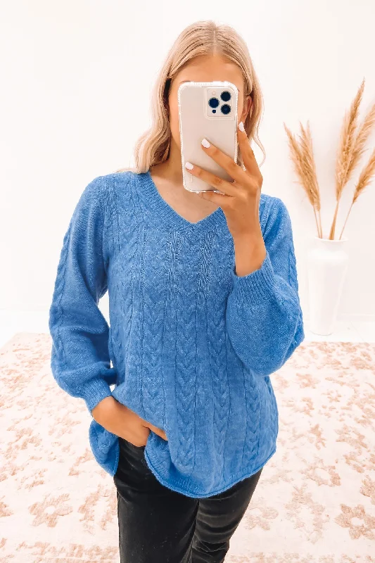 Vanessa Knit Blue Lace Blend Ribbed Blend Corduroy Blend