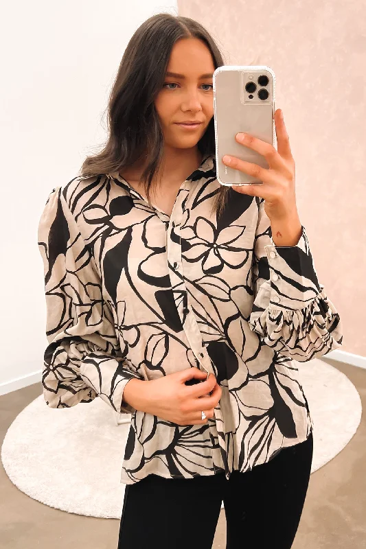 Vita Shirt Beige Black Elegant Classic Vintage