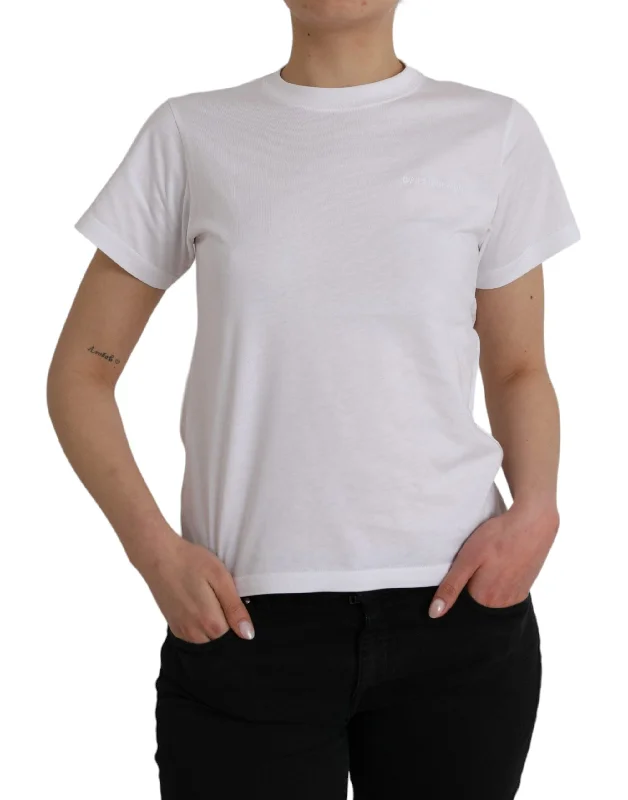 White Cotton Crew Neck Short Sleeves T-shirt Satin Blend Silk Blend Wool Blend