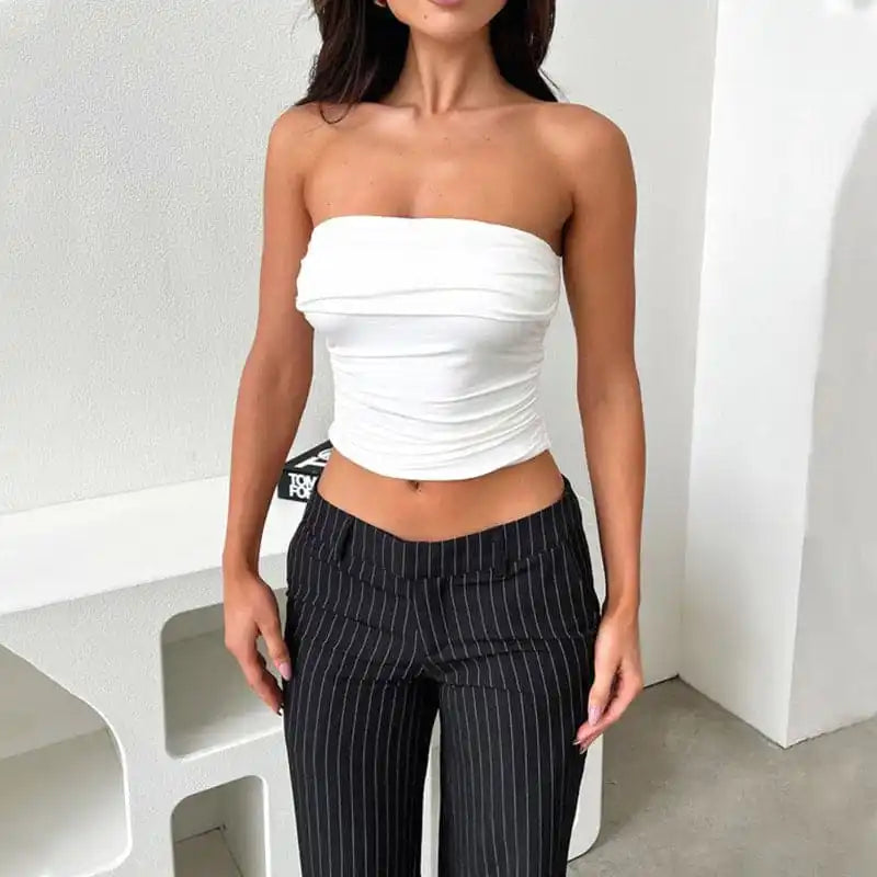 Women’s solid color tight short tube top Solid Print Embellished