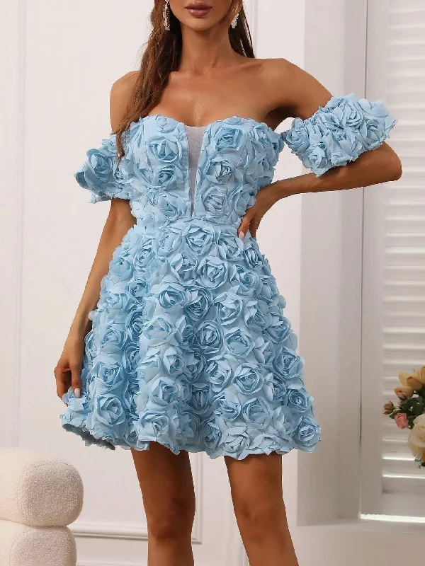 3D Flower Off Shoulder Party Dress Cute Floral Wrap