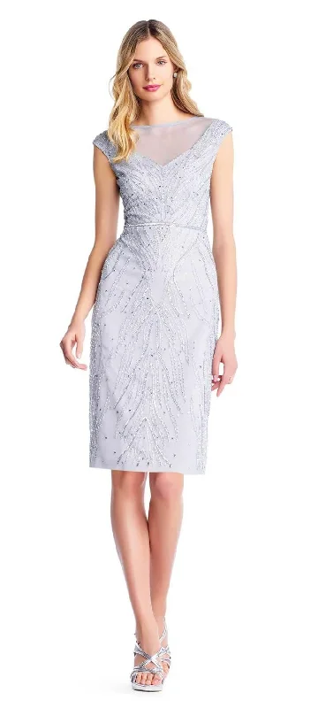Adrianna Papell AP1E202498 Beaded Cap Sleeve Short Cocktail Dress Casual Floral Skirt Adrianna Papell AP1E202498 Beaded Cap Sleeve Short Cocktail Dress Casual Floral Skirt