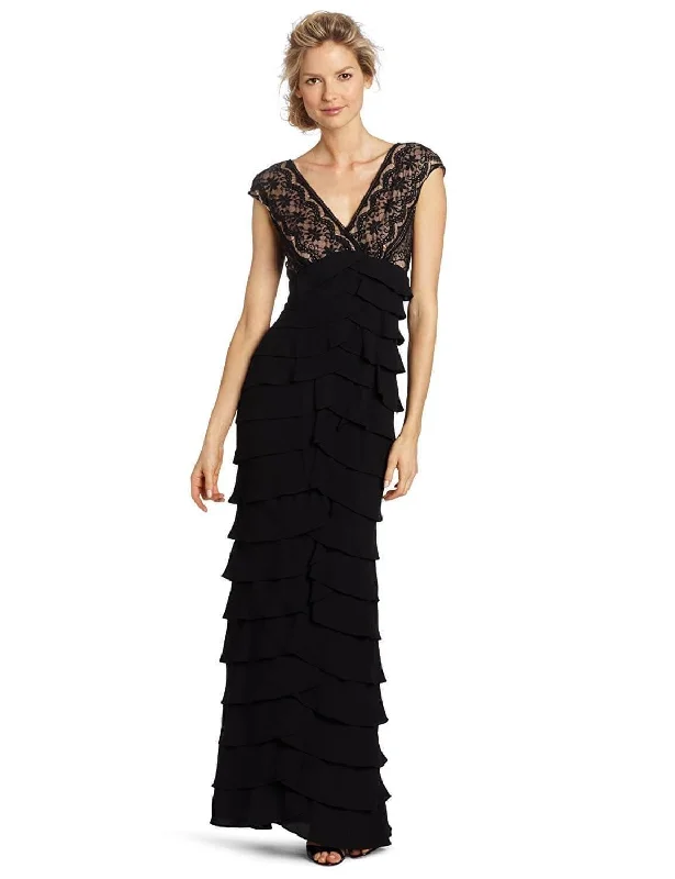 Adrianna Papell AP041837860 Cap Sleeve Long Formal Lace Dress Strappy Floral Skirt