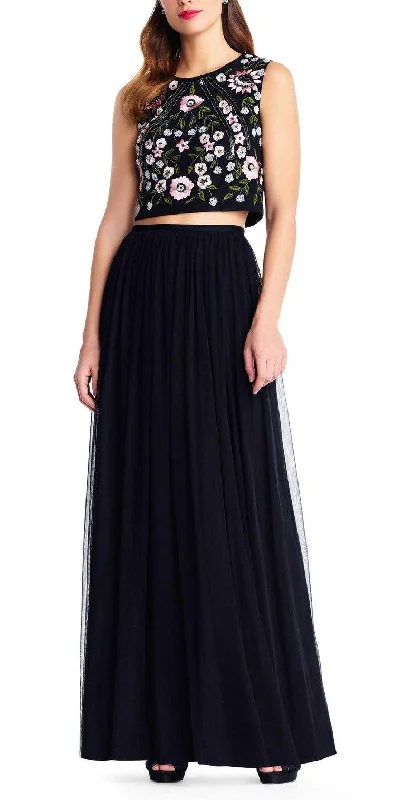 Adrianna Papell AP1E203115 Sleeveless Crepe Top Long Prom Dress Elegant Midi Skirt