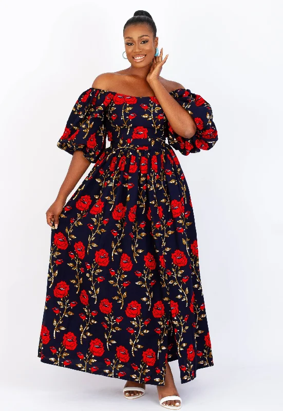 African Print Gathered High waist Maxi Skirt - Toby High-Waisted Skirt