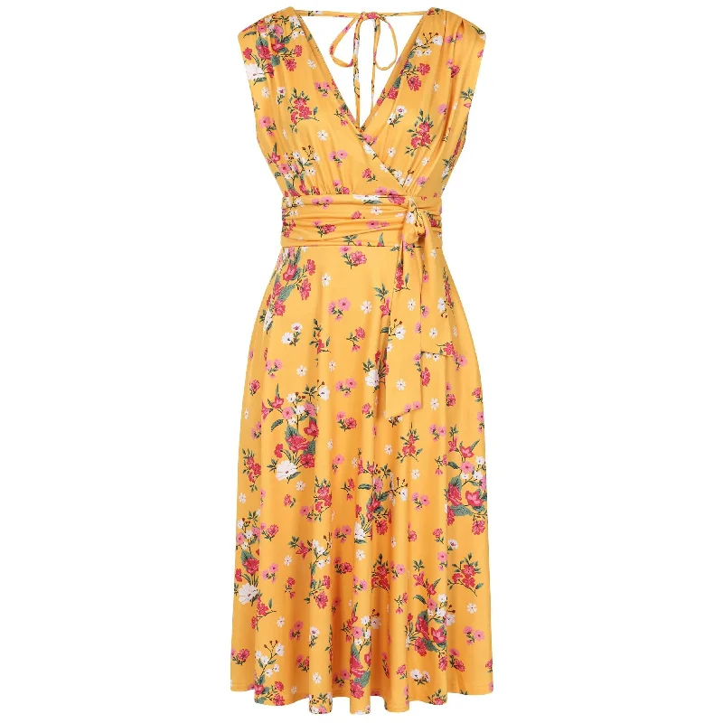 Arabella Dress - Mustard Floral Cute Floral Wrap
