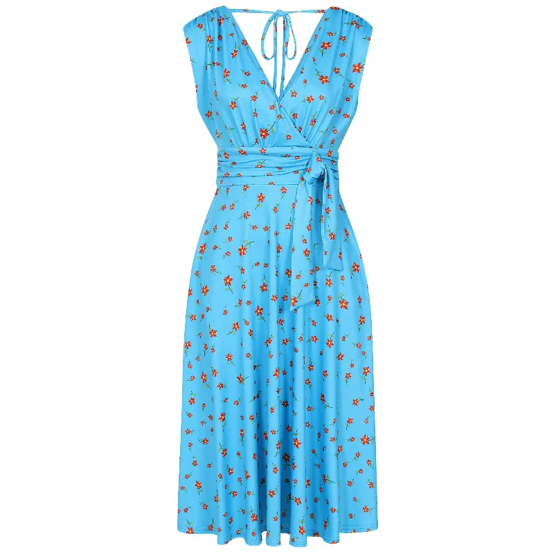 Arabella Dress - Red Flower Blue Chic Printed Skirt