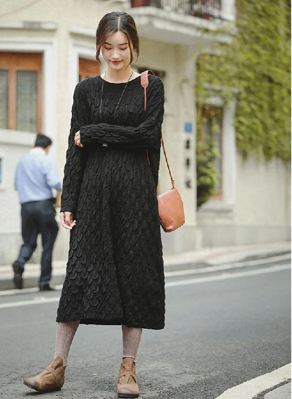 Black And Blue Loose Thicken Sweater Dresses For Women Z81042 Casual Floral Print