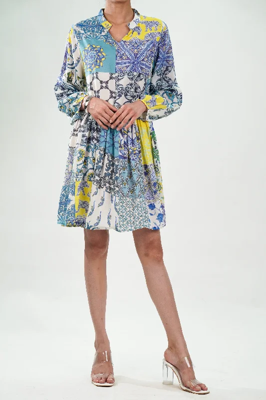 Blue Canary Dress Sleek Floral A-Line