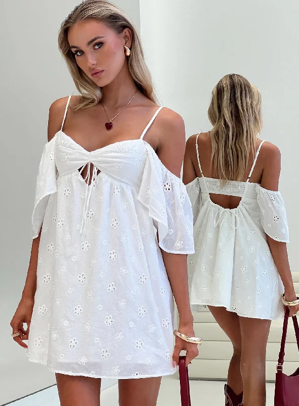 Cene Mini Dress White Flared Floral Skirt