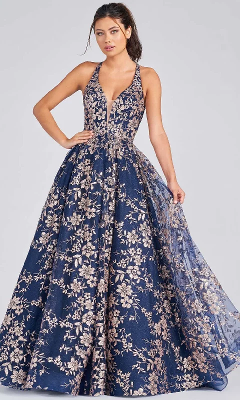 Colette for Mon Cheri CL12223 - V-Neck Prom Ballgown Classic Floral Print