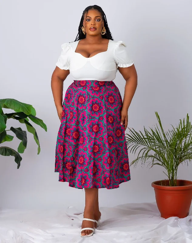 BACK IN STOCK: New in African Print Flare Midi Skirt - Yomi Pastel Floral Skirt