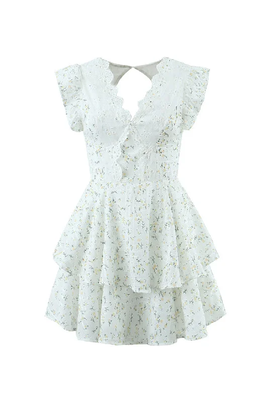 Cute Daisy Floral Plaid Print Scallop V Neck Summer Ruffle Tiered Mini Dress Fun Floral Design Cute Daisy Floral Plaid Print Scallop V Neck Summer Ruffle Tiered Mini Dress Fun Floral Design