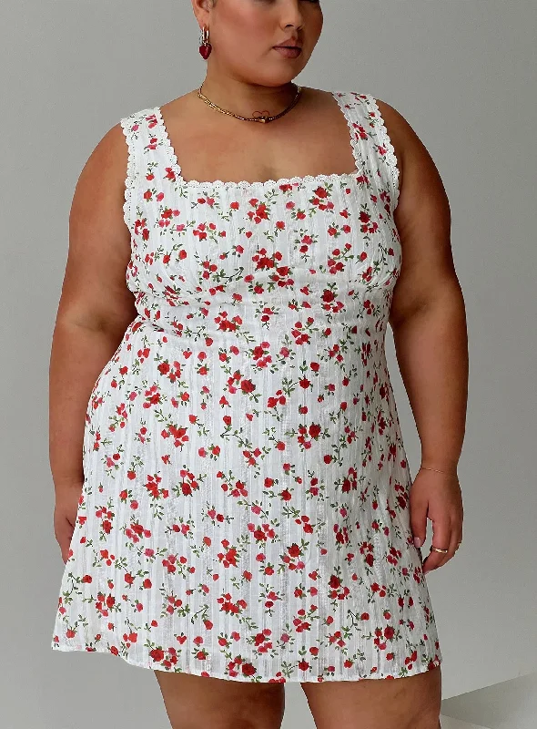 Dasha Mini Dress White Floral Curve Floral High-Waist Skirt
