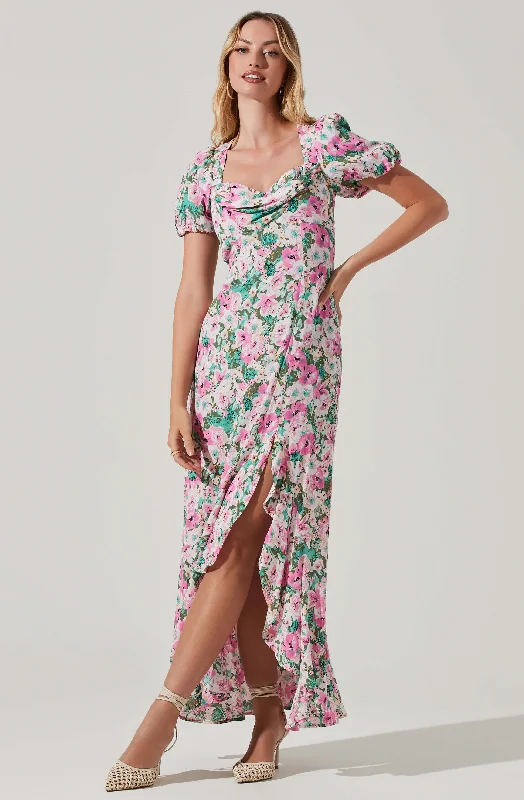 Dayanara Floral Puff Sleeve Midi Dress Boho Chic Skirt